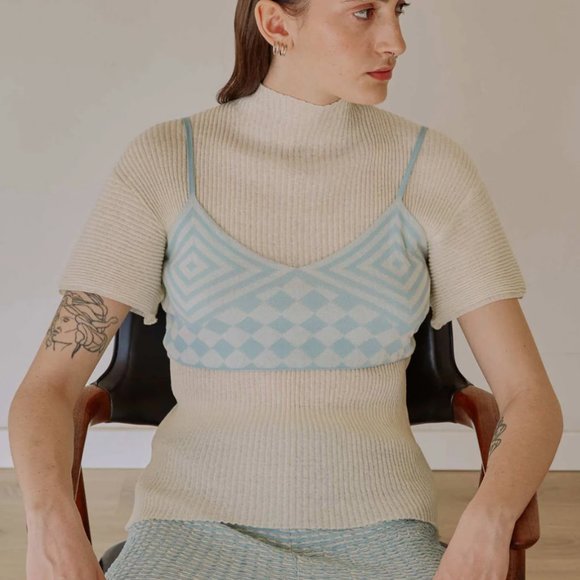 Cropped Knit Bralette Top Light Blue - Picture 3 of 4